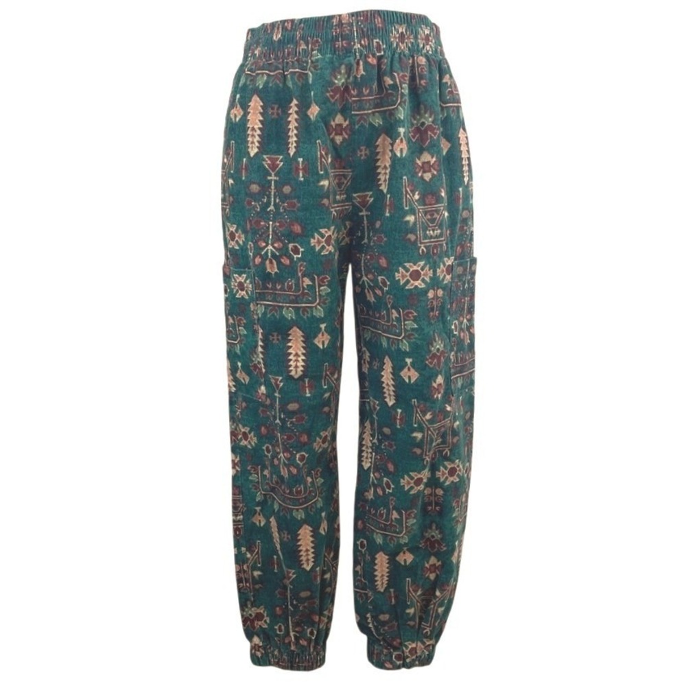 NEW|URBAN OUTFITTERS|Womens (M) Velvet Corduroy Cargo Jogger Boho Baggy Aztec